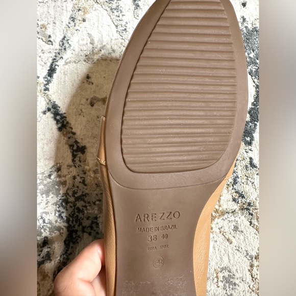 Arezzo women’s tan neutral color leather loafer with large gold buckle accent - Picture 12 of 13